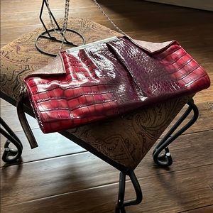 Red Faux Snakeskin Clutch or Shoulder Bag Purse